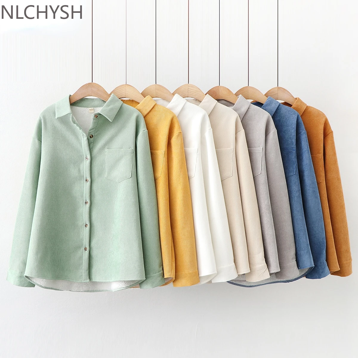 

2021 Winter New Women's Corduroy Plus Velvet Shirt Simple College Style Ladies Casual Warm Thick Coat Clothes