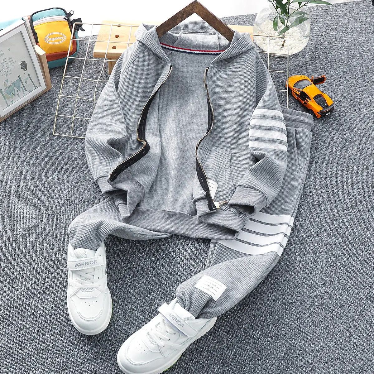

Boy Hooded Jacket Sports Pants Children's Sports Suit Spring and Autumn Two-Piece Suit Autumn Clothing