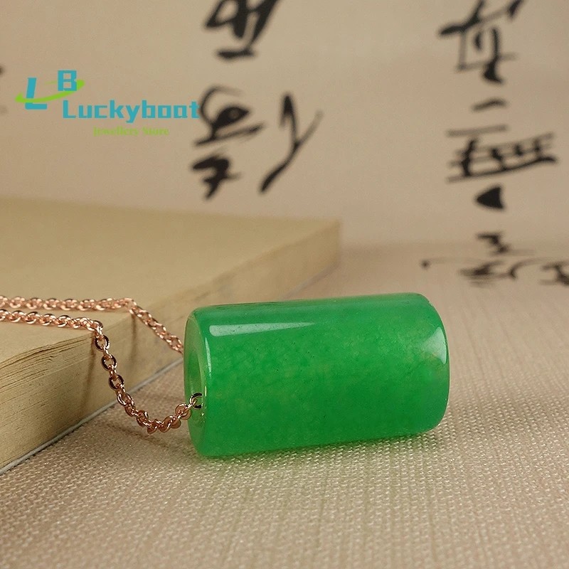 Natural all green Malay jade tube pearl Yang green dry blue chalcedony Lulutong transfer beads men and women pendant