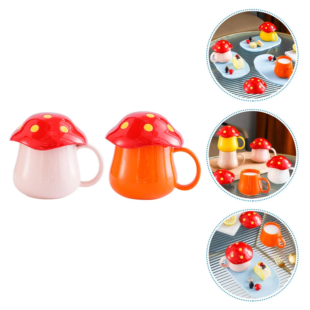 

2 Pcs Ceramic Water Cup Mushroom Shape Water Drinking Cup Cartoon Coffee Mug