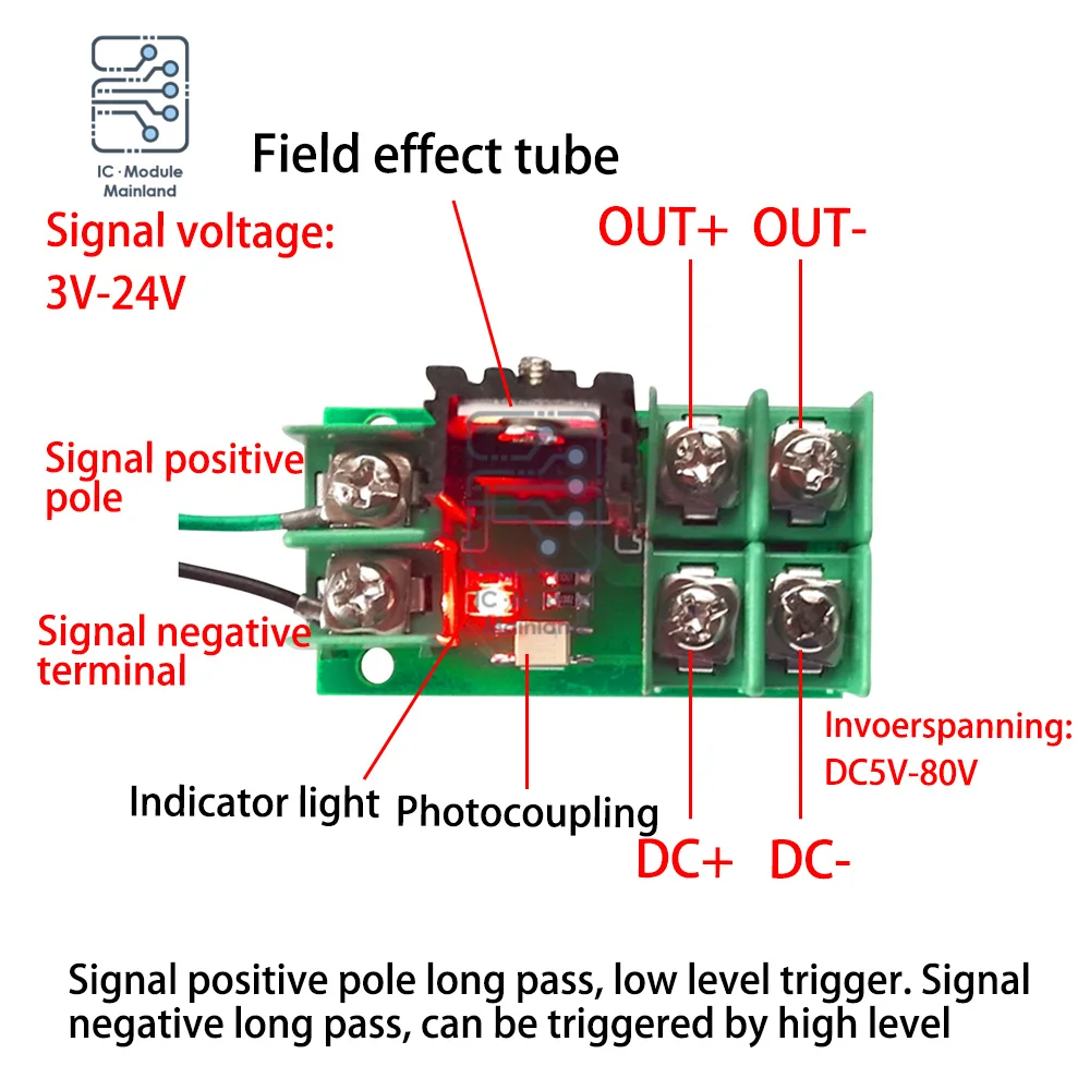 

MOS Optocoupler Isolation Electronic Switch Control Board DC Control 3V~24V Input 8V~80V Output FET Pulse Trigger Switch Module