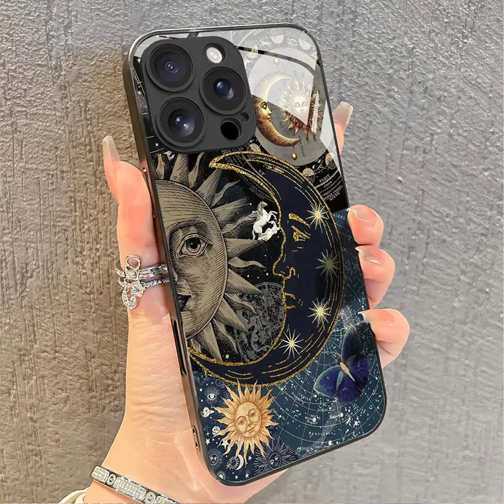 Фото Креативный чехол для телефона Sun Moon для OPPO Realme 16 15T P3 5 8 8i 9i 10 11 14 15 Pro Plus C21Y C33 C35 C53 C55 Ultra 5G со стеклянной рамкой №1