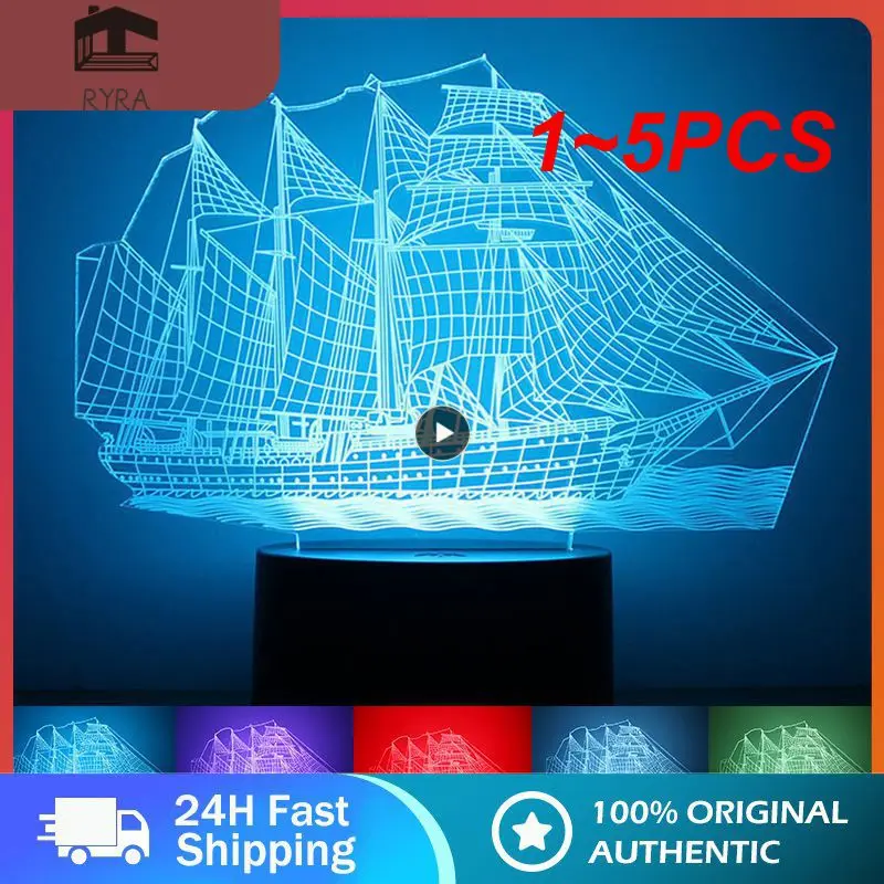 

1~5PCS 3D Night Light Sailboat USB Black Colorful Crack 16 Colors Creative Bedside Lamp Gift Lamp Children's Toys