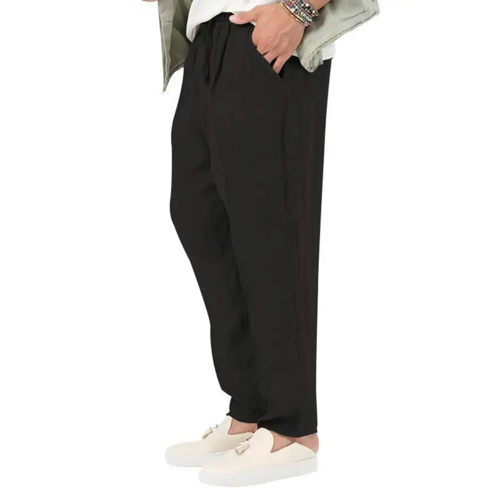 

Straight Leg Pockets Pants Streetwear Men's Casual Trousers Straight Leg Pants with Elastic Waistband Drawstring Pockets for A