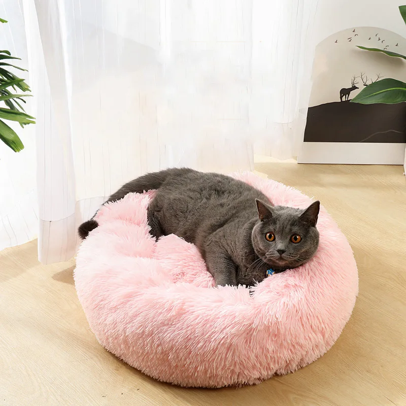 

Donut Dog Bed Warm Soft Long Plush Pet bed For Samll Large Dog House Cat Calming Beds Washable Winter Kennel Sofa Cushion Mat