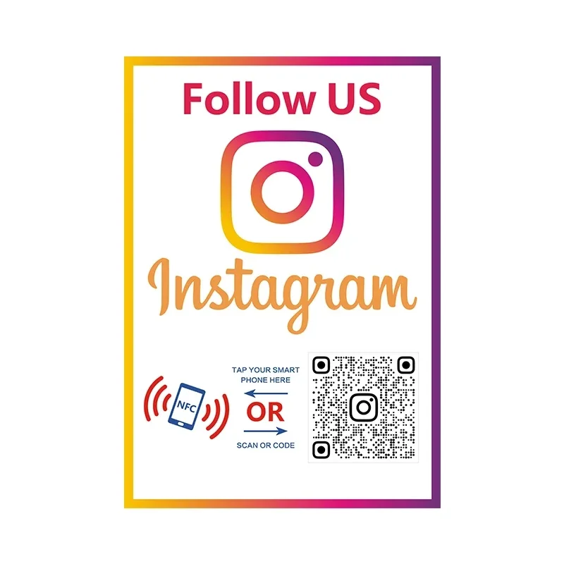 Пользовательский QR кодовый знак NFC Tap Follow US on Instagram табличка акриловый для