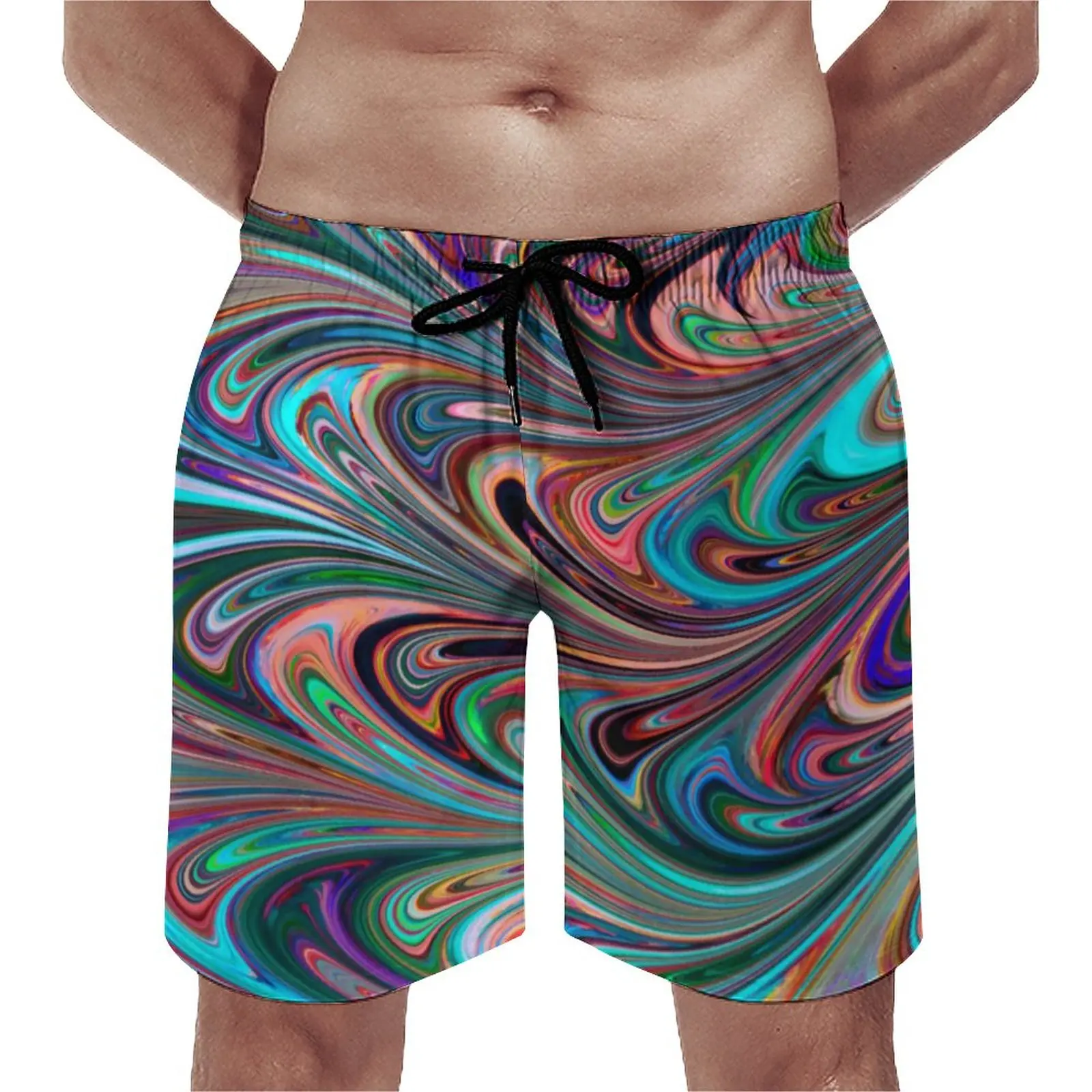 

Board Shorts Neon Paint Swirl Retro Swimming Trunks Colorful Liquid Print Fast Dry Surfing Trendy Plus Size Board Short Pants