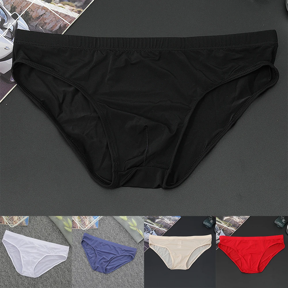 New Ultra-thin Men's Sexy Briefs Ice Silk Convex Pouch Panties G-string Underwear See Through Low Waist Smooth Thong Lingerie