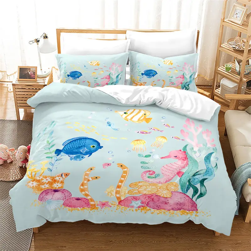 

Seashell Starfish Duvet Cover Beach Theme Bedding Set Microfiber 3D Waves Comforter Cover For Kids Teens Girls Boys Room Decor