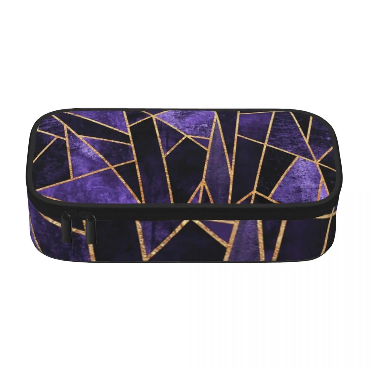 Abstract Geometry Pencil Case Shattered Amethyst For Child University Zipper Pencil Box Multi Function Retro Pen Pouch