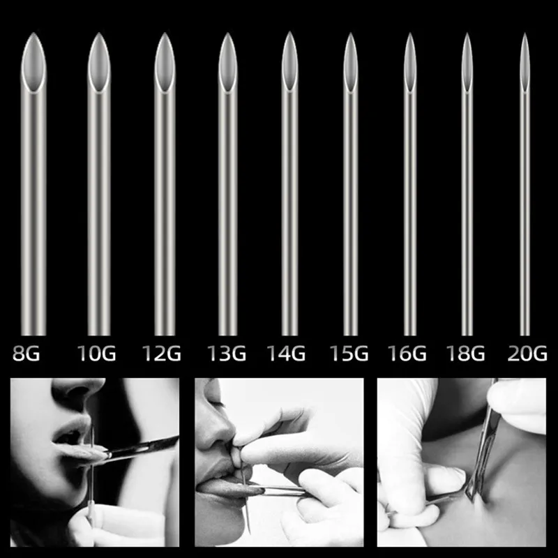 

200Pcs Body Piercing Needles 12G/14G/20G Disposable E.O.Gas Sterilized Permanent Makeup Ear Nose Lip Nipple Piercing Needles