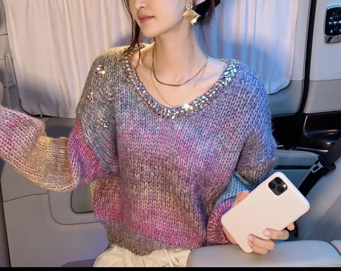 Женский короткий пуловер с градиентом свитер осеннее вязаное женское пальто
