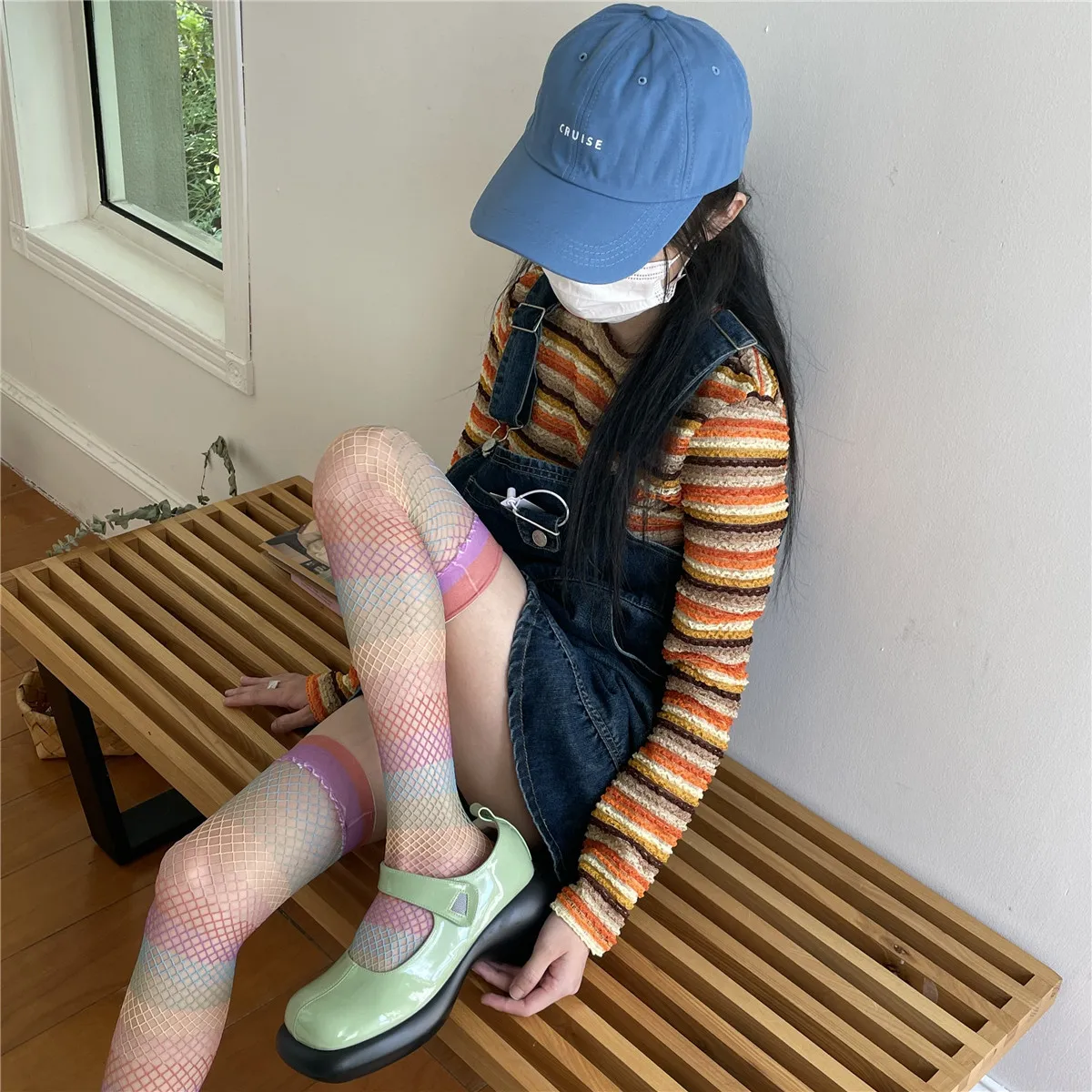 Fashion  Fishnet Stockings Women Rainbow Thin High Knee Socks Female Sexy Elastic Mesh Stocking Calcetine Media