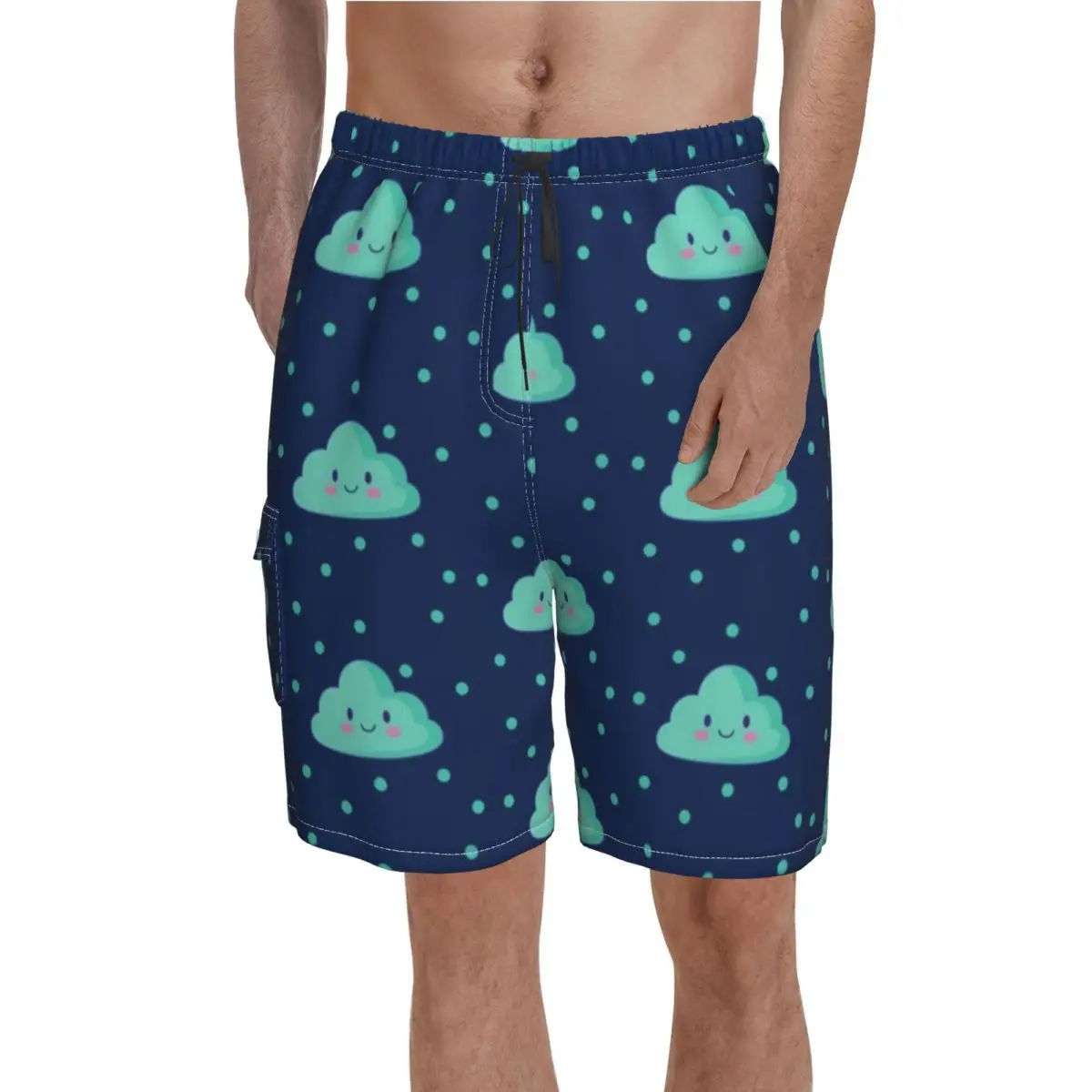 

Kawaii Cloud Board Shorts Polka Dots Print Board Short Pants Hot Men's Funny Design Swimming Trunks Plus Size