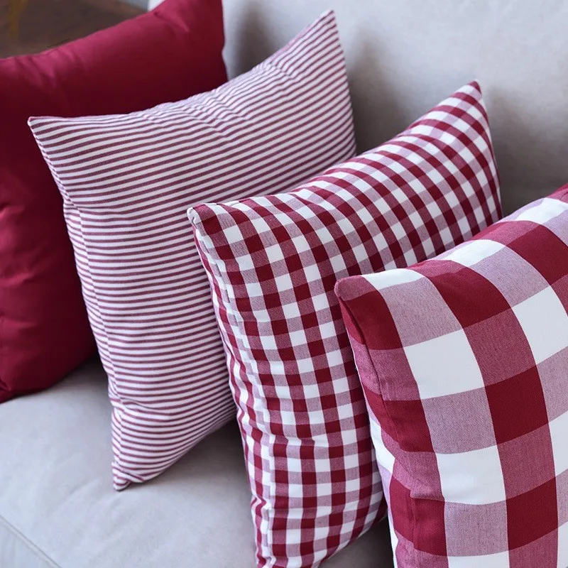 

Living Room Sofa Pillow Cases Bedside Throw Pillowcase American Large Plaid Office Waist Support Cushion Cover without Core