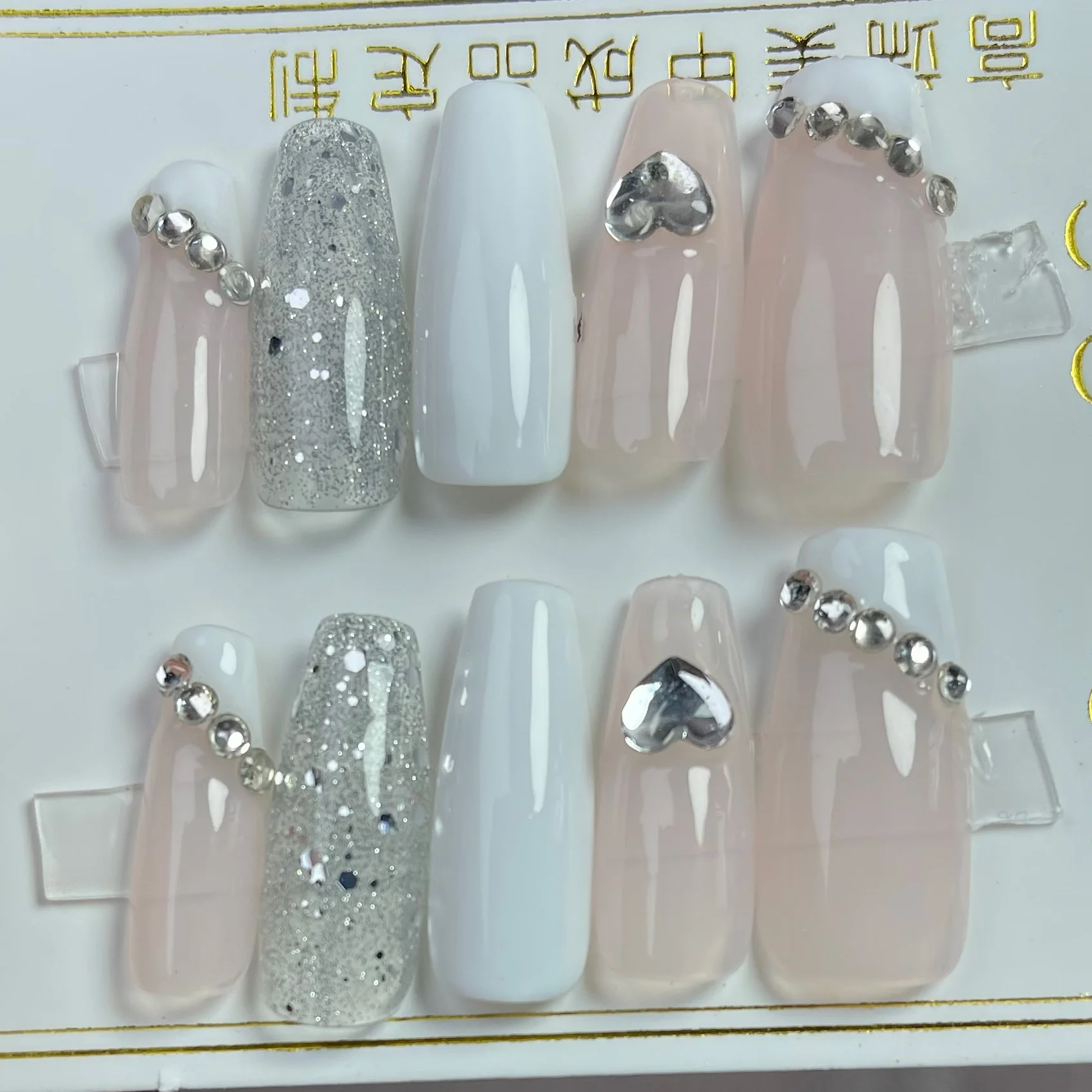 

Handmade Plum Rectangle Short Fake Nail Supplies French Painting Design With Glue Glitter Nail Art Press On Tip 1set/10pc