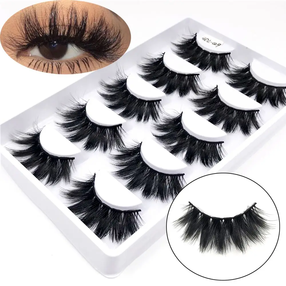 

5Pairs 4D Faux Mink Hair False Eyelashes Eye Lash Extension Cruelty-free Full Volume Thick Natural Long Wispies Fluffy Handmade