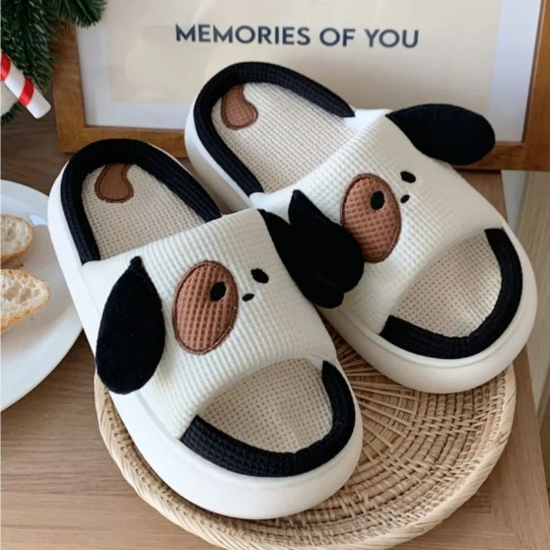 Yasuk AllSeason Women's Men's Casual Simple Indoor And Outside Home Slippers Non-Slip Cute Dog Cotton Linen Unisex Couple's Soft