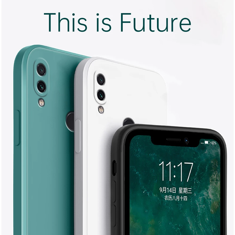 original square liquid silicone case for xiaomi redmi note 7 7s pro camera lens protective cute phone back cover note7 7pro capa free global shipping