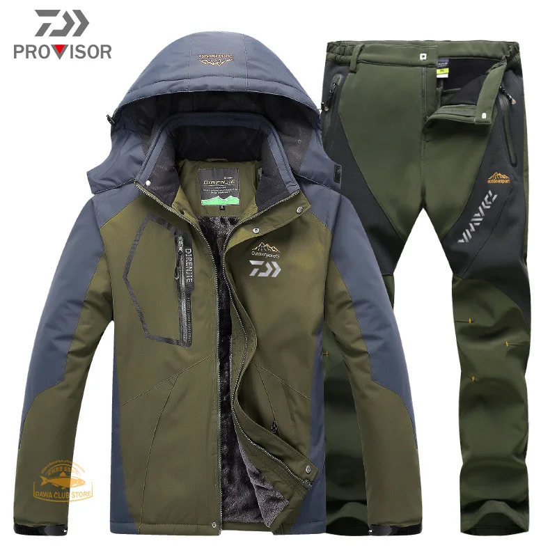 

2023 Waterproof Fishing Suit Winter Men's Outdoor Hiking and Skiing Warm and Windproof Cotton Suit Plush Thick Pants