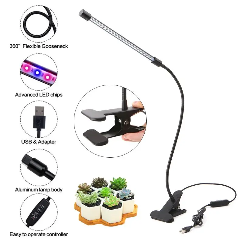 

Светодиодсветильник лампа 9 Вт для выращивания растений с таймером, 1 головка, комнатная лампа-корона для растений с держателем и зажимом