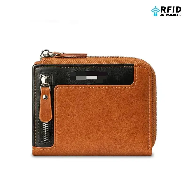 New Style Men And Women Universal Fashion High-Quality Leather RFID Anti-Theft Brush Chinese Style Solid Color Zipper Wallet
