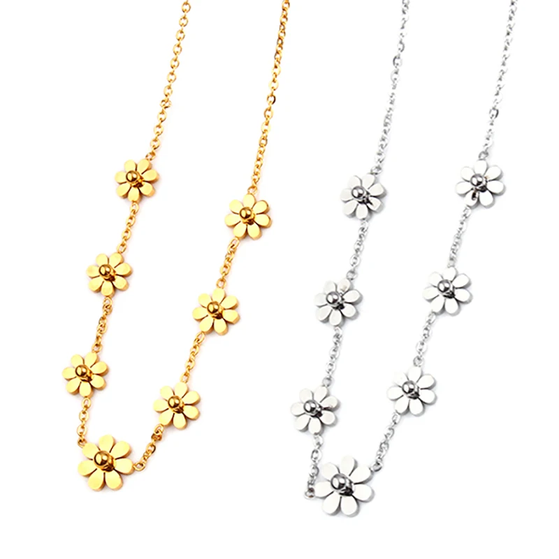 

Fashion Stainless Steel Necklaces For Women Geometry Flower Necklace Pendant Chain Necklace Female Jewelry Accessories Gift