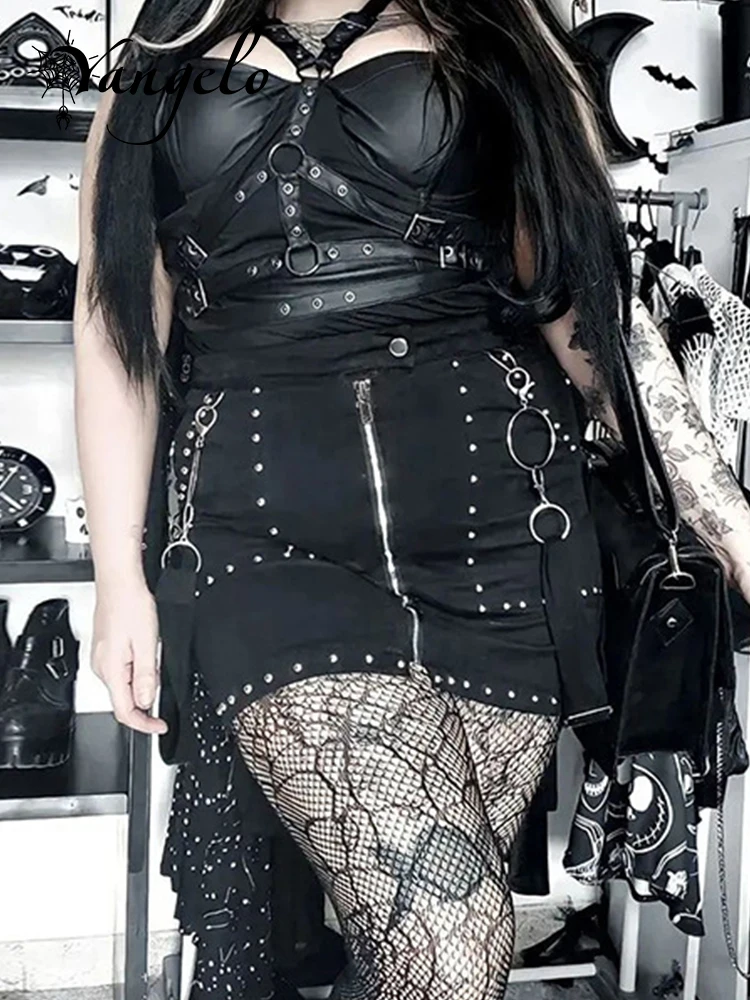 

Yangelo Women Punk Zipper Black Skirt Gothic Clothes Fashion Bandage High Waist Skirts Streetwear Sexy Aesthetic Straight Skirt