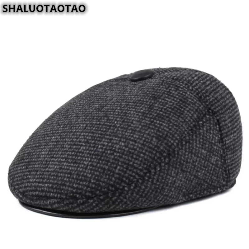 

Fashion Autumn Winter Caps New Men's Berets Woolen Cloth Keep Warm Ear Muffs Middle-Aged Dad Hats Snapback Peaked Cap Casquette
