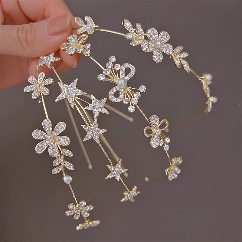 

Fashion Star Headband For Women Party Hairband Multilayer Pearl Alloy Butterfly Flower Hair Hoop Bezel Girls Hair Accessories