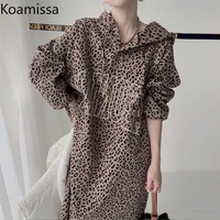 koamissa leopard woman straight loose dress hooded vintage long sleeves dresses chic korean retro vestidos spring autumn 2022