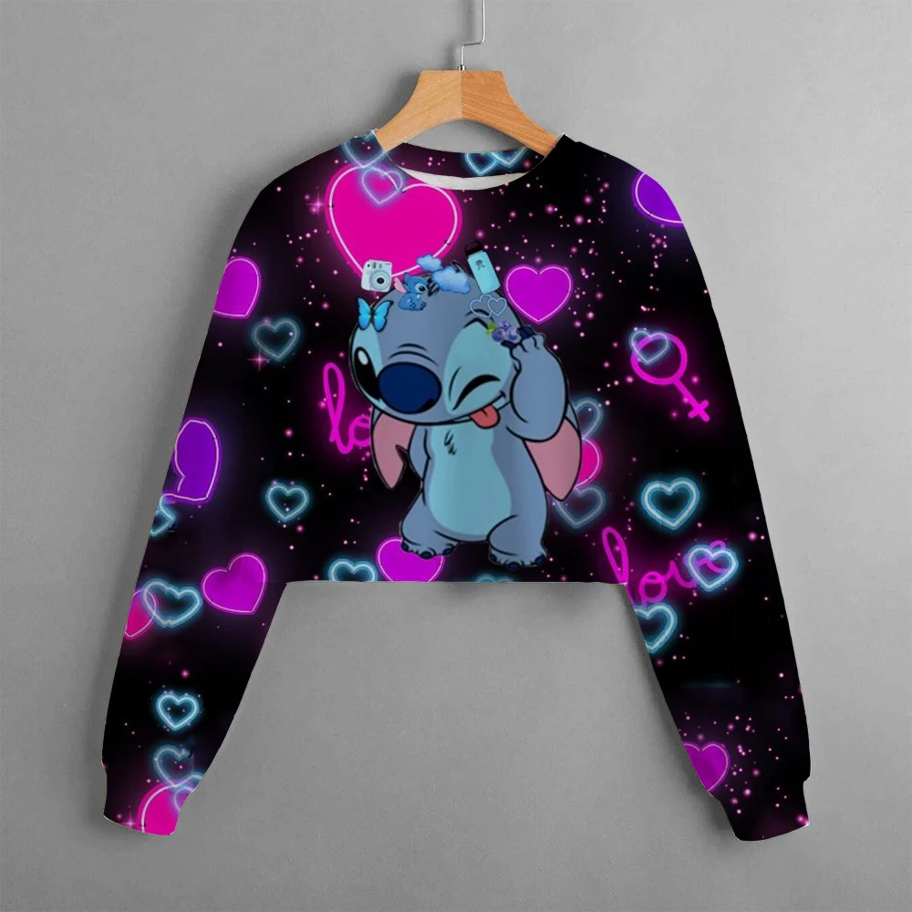 

Детская одежда Disney Stitch, повседневный мультяшный новый осенне-зимний короткий свитер для девочек с принтом, милые топы для девочек