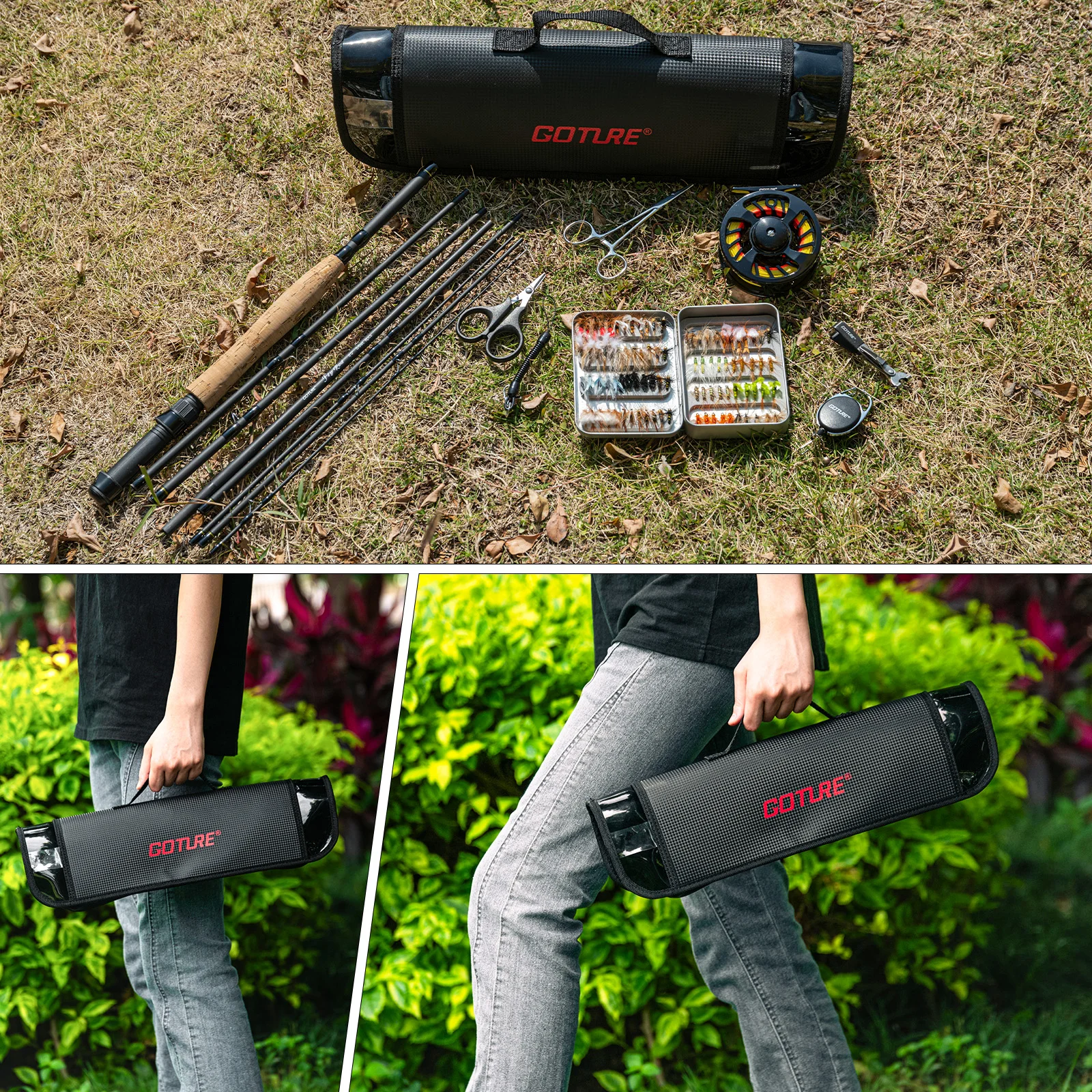 Фото Goture Fly Fishing и полный комплект катушки Карбоновая удочка нахлыстом и комбинированная катушка 5/6 для окуня нахлыстом Подходит Foy Stream №1