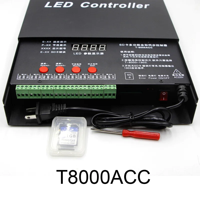 T1000S SD-карта RGB светодиодный контроллер DC5V ~ 24V Макс. 2048 пикселей для светодиодного