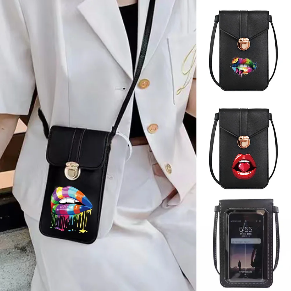 

PU Leather Luxury Mobile Phone Bag for Samsung/iPhone/Xiaomi Case Women Shoulder Bags Purse Mouth Pattern Phone Pouch Handbags