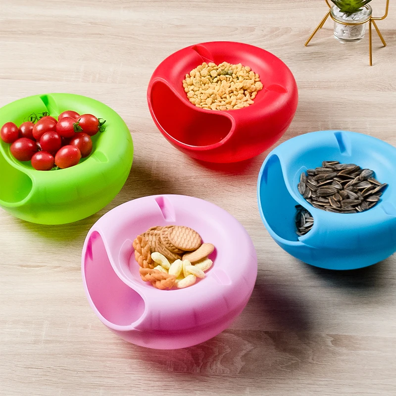 

Plates For Food Creative Shape Bowl Plastic Double Layers Snack Storage Box Lazy Fruit Plate Artifact Plate Candy Color