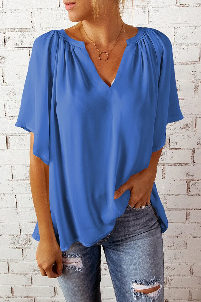

2022 NEW FASHION WOMEN 2022 Solid Color V-Neck Summer Casual Short Sleeve Women's T-Shirt
