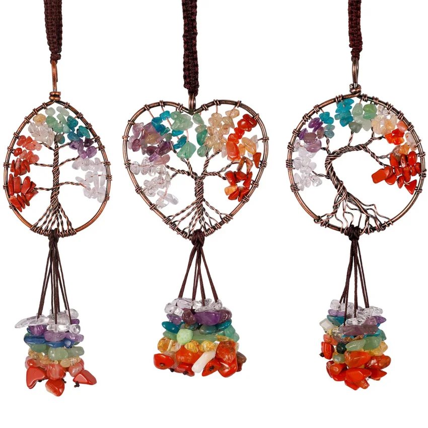 

Лечебные Хрустальные подвесные украшения, дерево жизни для автомобиля, подвесные аксессуары, украшения для медитации, камни 7-чакра