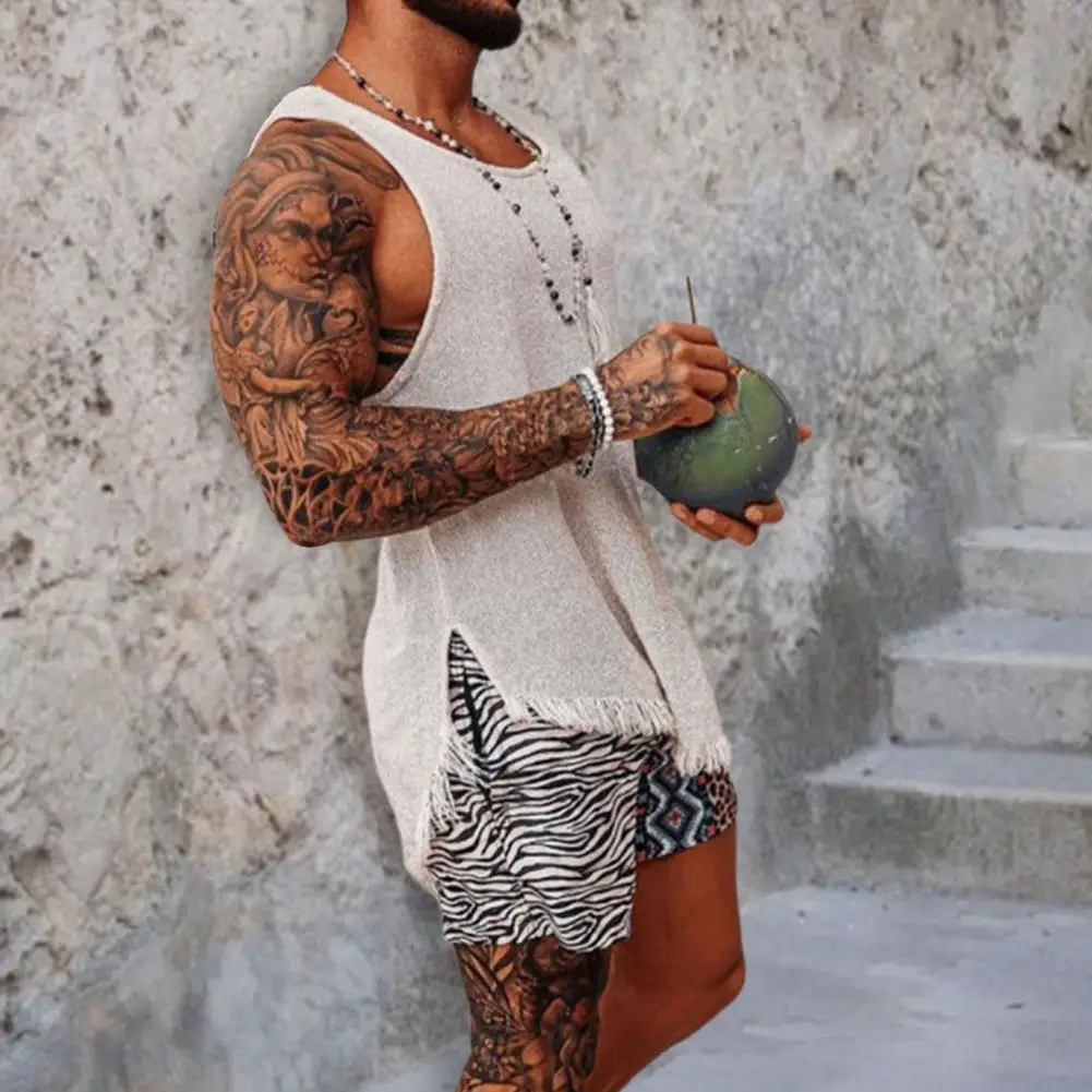 

Stylish Men Vest Ripped Sleeveless Tassel Knitted Casual Summer Top