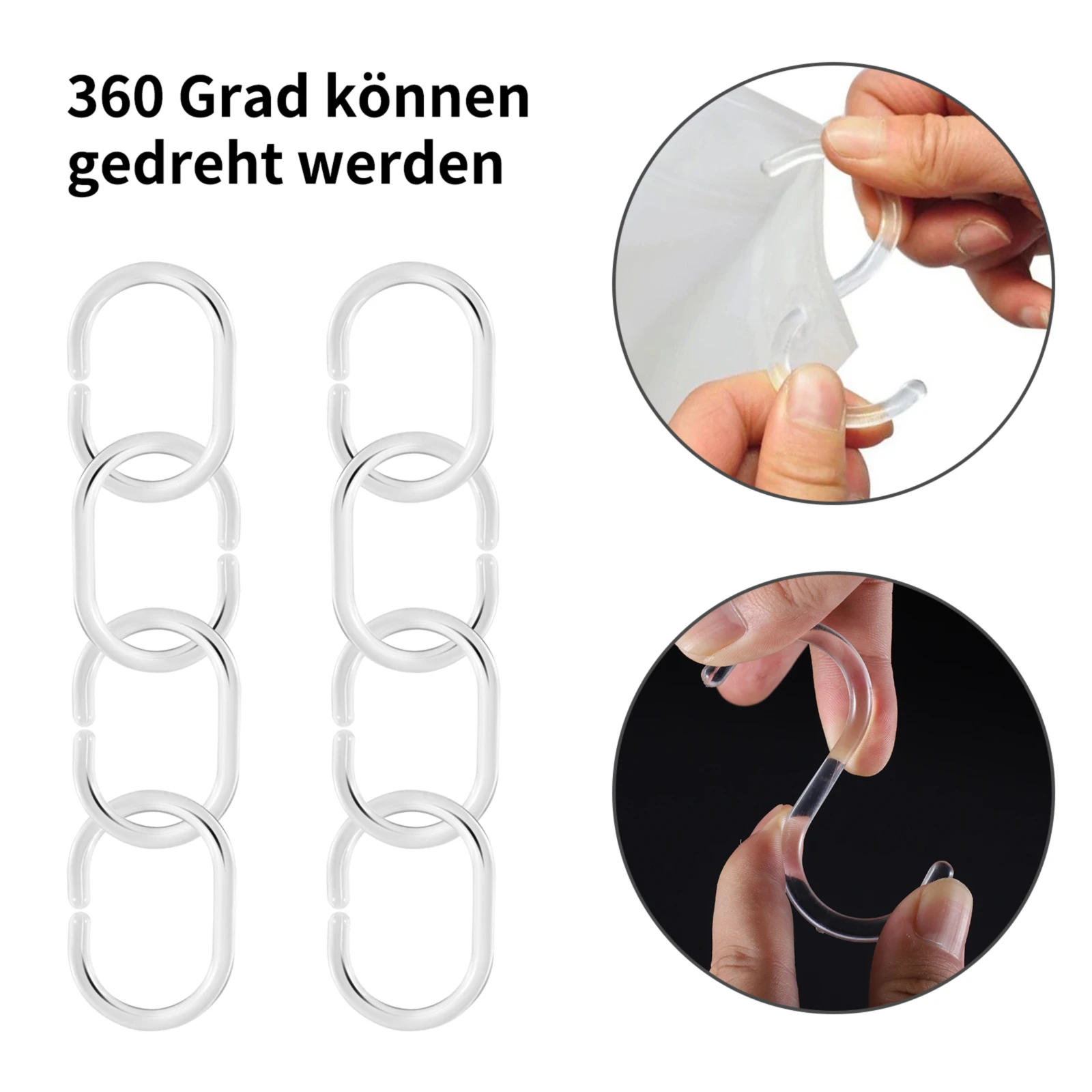 

Pack of 12 Shower Curtain Hooks Rings C Shape Bendable Hook Accessories