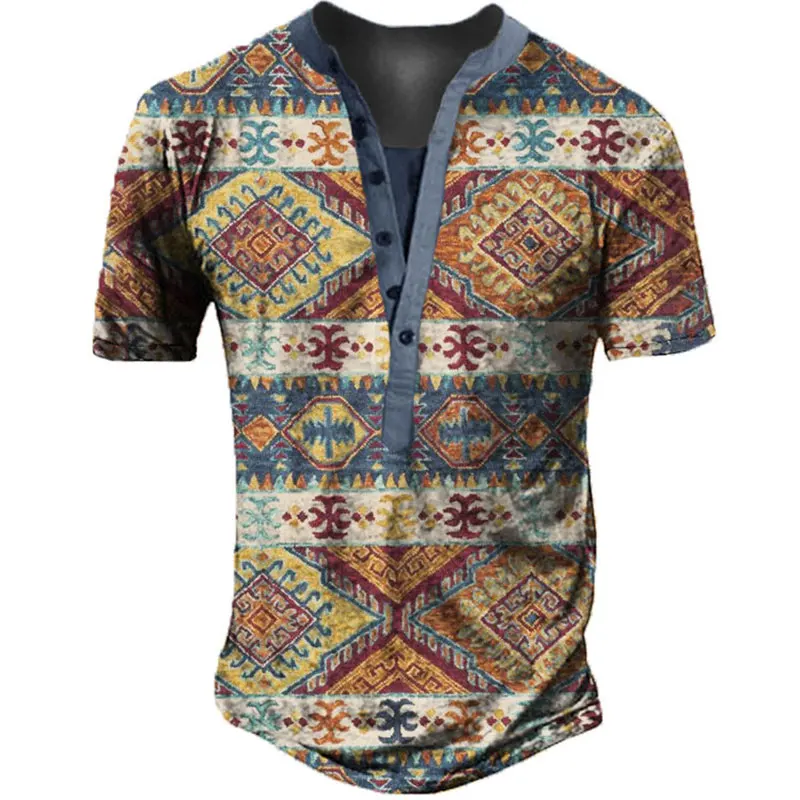 

Men's Outdoor Henry Collar Tactical T-shirt Summer V Neck Short Sleeve T-Shirts Western Ethinc Oversize T-shirts