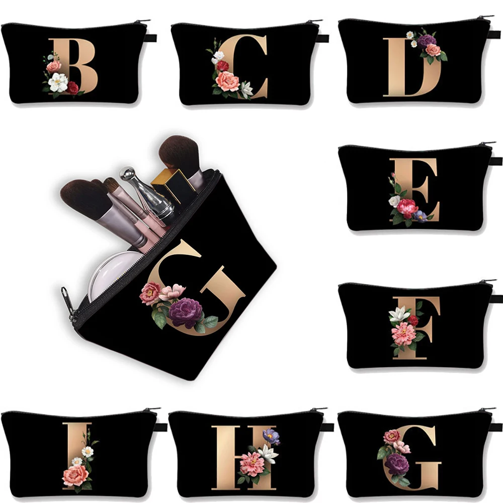 

Women Makeup Bag 26 Letters Printed Polyester New Portable Travel Wash Bag Toiletries Organizer Female Cosmetic Storage Pouch