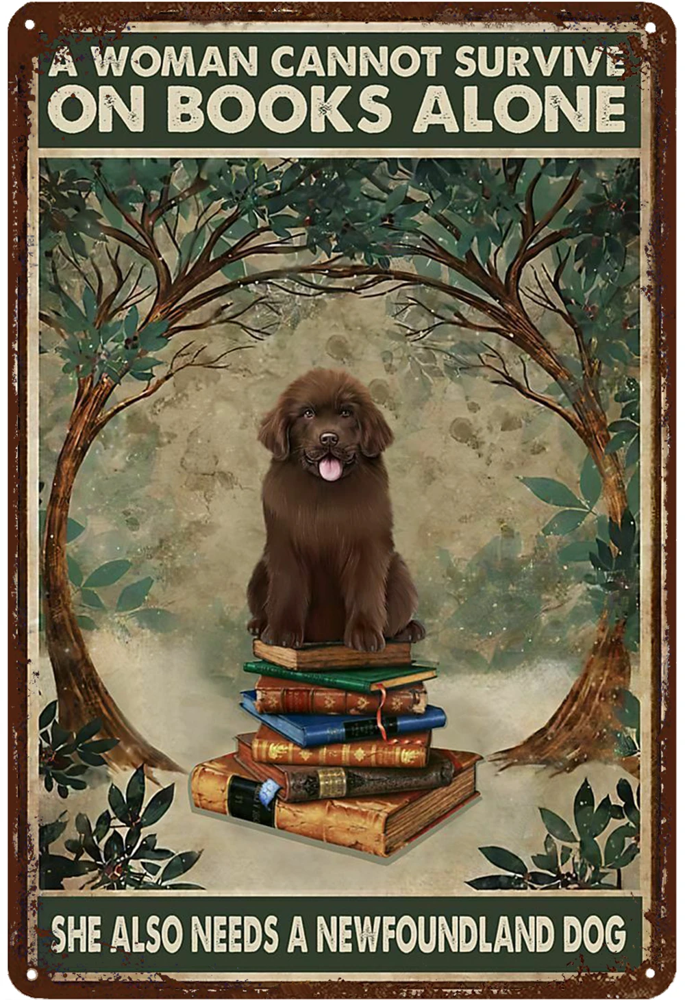 

Woman Love Newfoundland Dog And Book Metal Tin Sign Retro Poster For Home Bar Pub Metal Stickers Wall Decoration