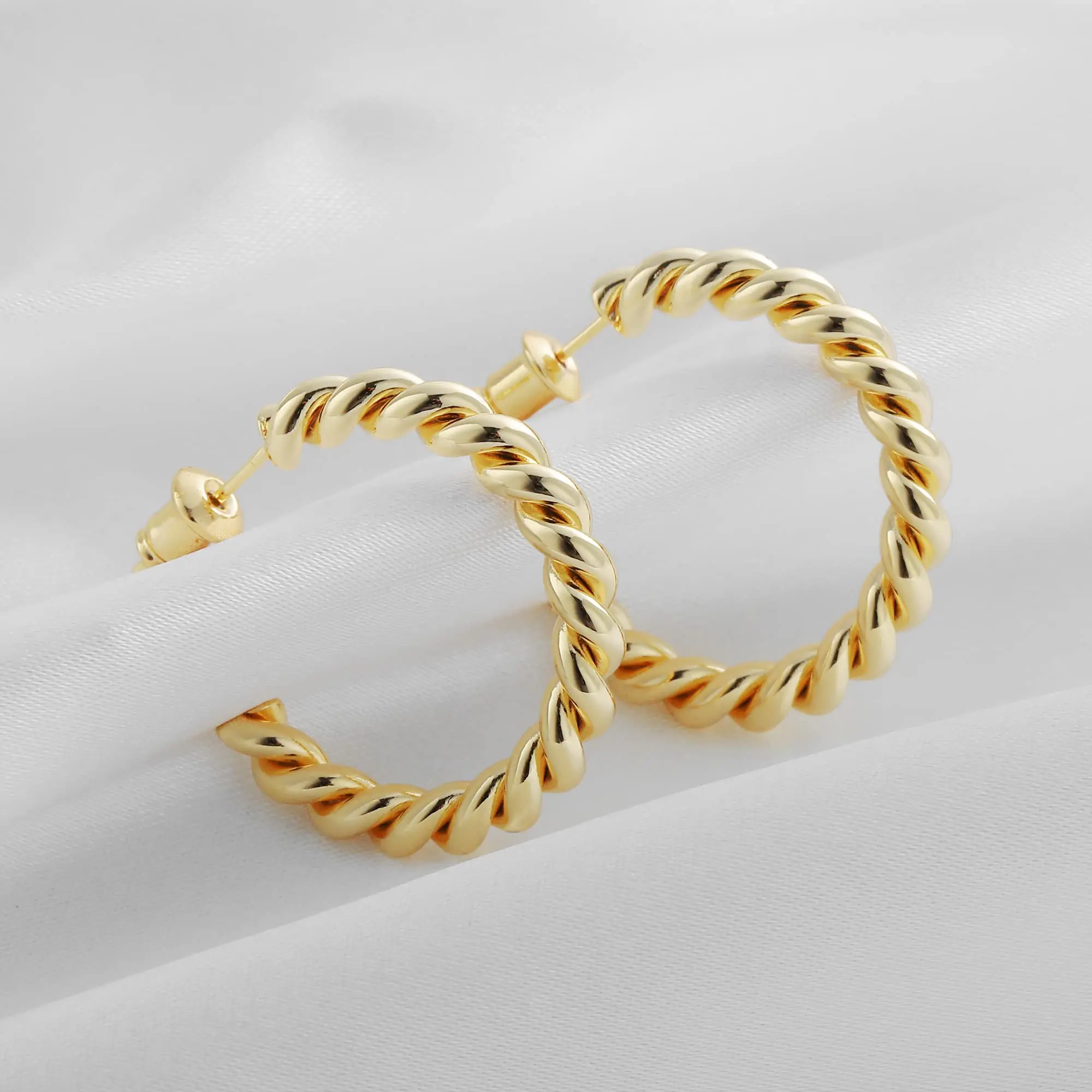 

New Vonmoos Hoop Earrings for Women 14K Real Gold Plated 925 Sterling Silver Needle Chunky Hoops Earrings Medium Braided Jewelry