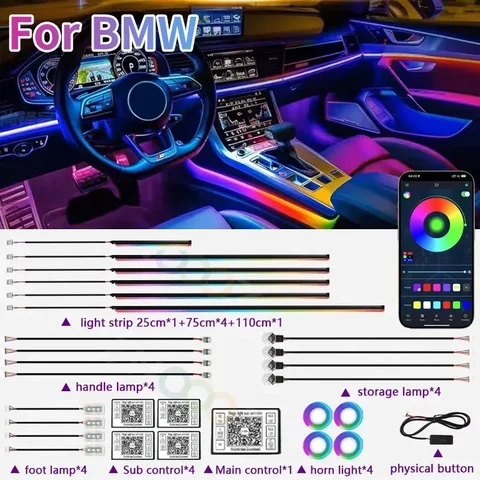RGB 22в1 салон автомобиля акриловые автомобильные окружающие освещение для BMW F30 F10 F18 118i 320i 1 3 5 7 серии X3 X4 M3 M4 M5 автомобильные аксессуары