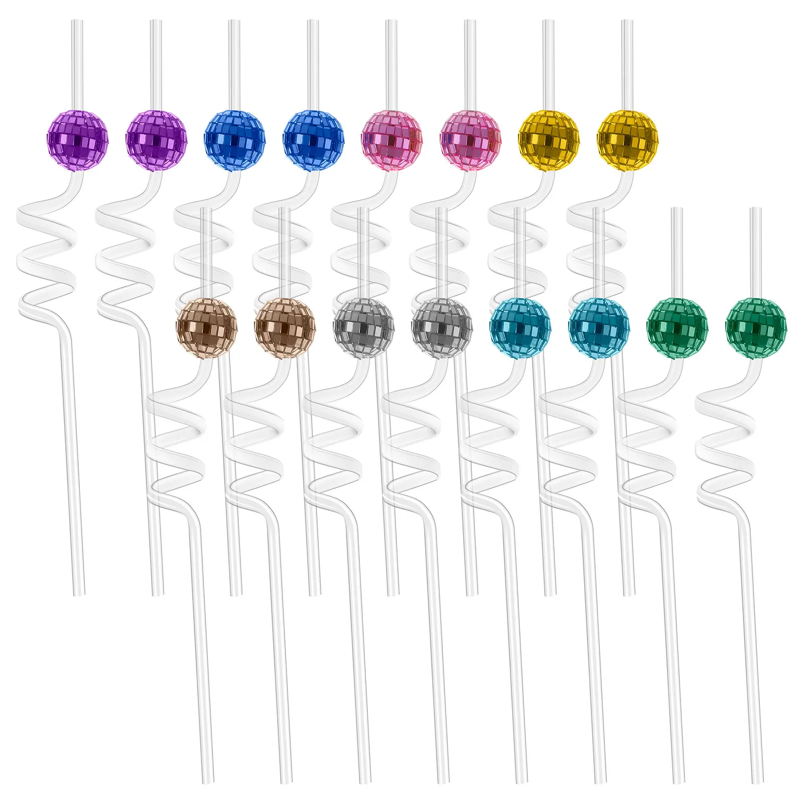 

16Pcs Disco Ball Straws Multicolor Disco Decorative Straws Reusable Mini Disco Ball Straw Décor Glitter Cocktail Stir Straws Set