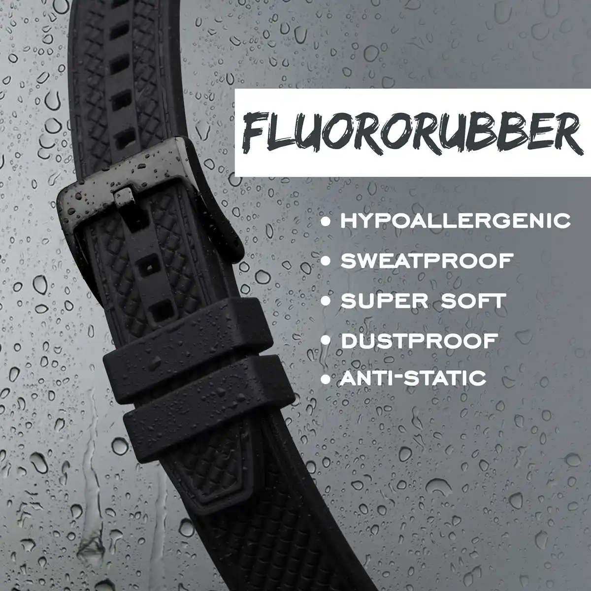 BISONSTRAP Fluororubber Sport Watch Strap 18mm 20mm 22mm Waterproof Bracelet with Stainless Steel Buckle Multicolor Watchband