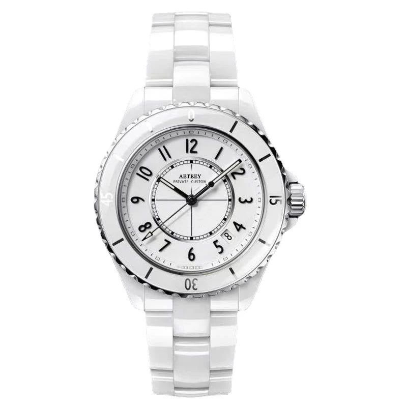 

Mens Women Ceramic Quartz Watch Quartz Black White Dial