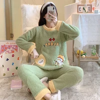 autumn and winter new fashion trend solid color coral fleece color matching all match cute home service plus fleece top