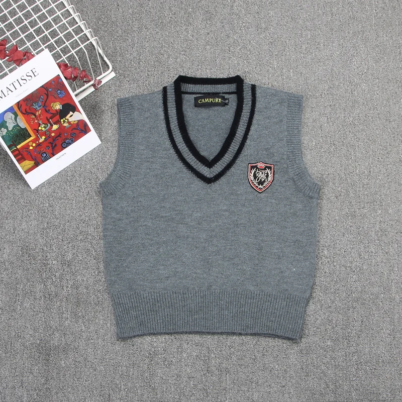 

New Spring Autumn Knitted Vests Embroidery Pullovers V Neck Sweaters JK School Uniform Student Clothes
